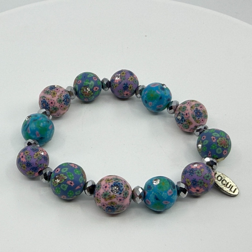 LOCULI Chunky Floral Polymer Clay Beaded Stretch Bracelet Boho Colorful Gift